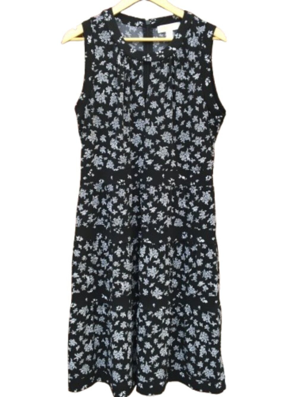 Michael Kors Sleeveless Tiered Dress XL Black White Floral Casual Chic Grunge
